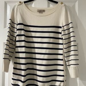 3/4 sleeve black and white striped sweater